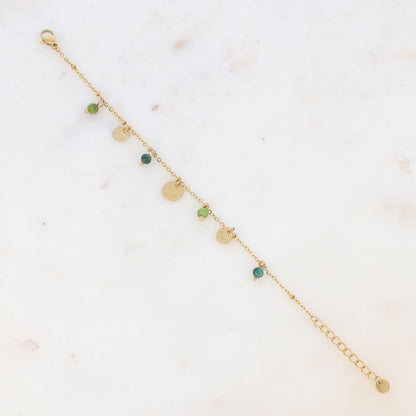 Bracelet avec pampilles rondes martelées et pierres naturelles