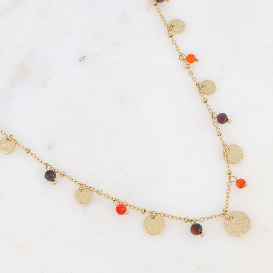 Collier avec pampilles rondes martelées et pierres naturelles (39+7CM)