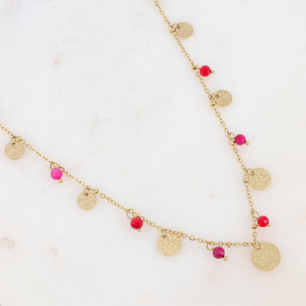 Collier avec pampilles rondes martelées et pierres naturelles (39+7CM)