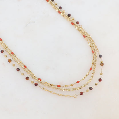 Collier 3 rangs avec pièces émaillées, petites boules et pierres (39/41/43+7CM)