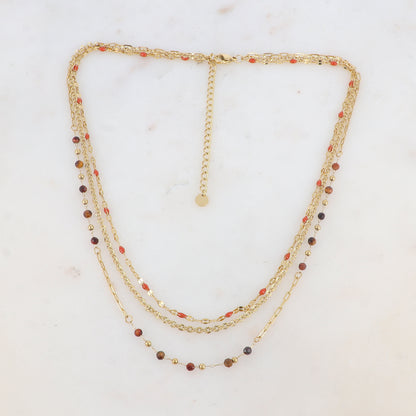 Collier 3 rangs avec pièces émaillées, petites boules et pierres (39/41/43+7CM)