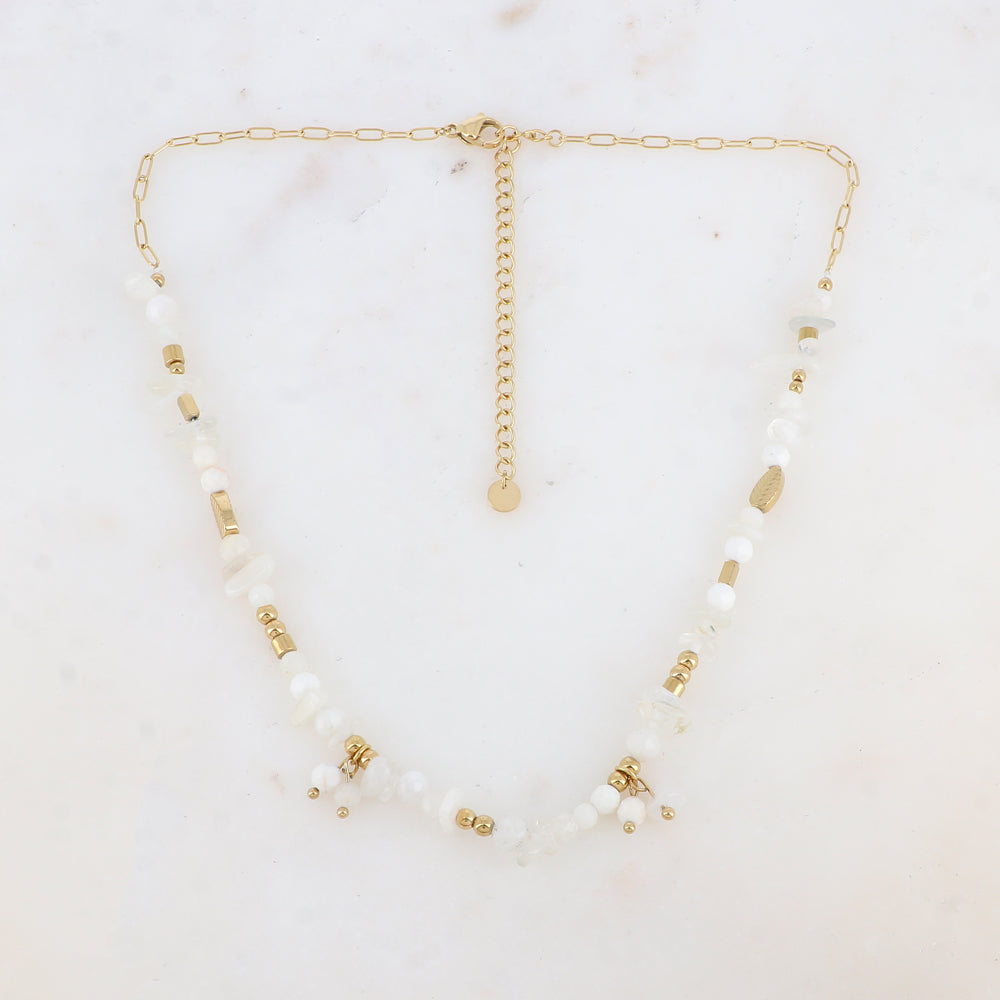 Collier en maille embelli de pierres naturelles (39+7CM)