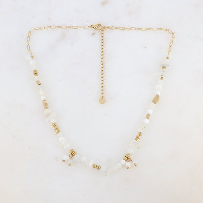 Collier en maille embelli de pierres naturelles (39+7CM)