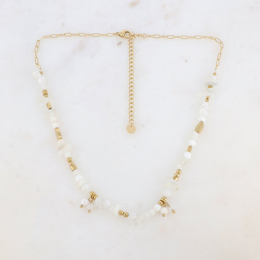 Collier en maille embelli de pierres naturelles (39+7CM)