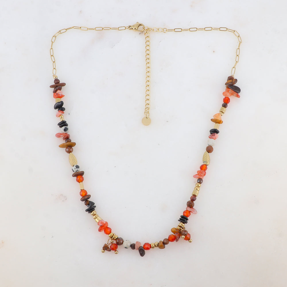 Collier en maille embelli de pierres naturelles (39+7CM)