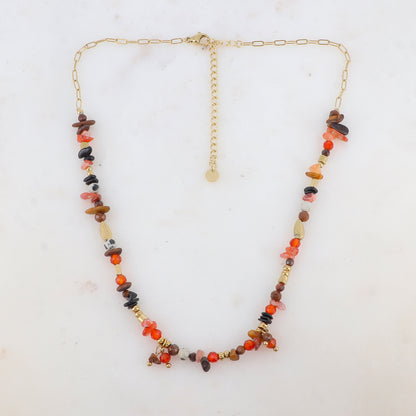 Collier en maille embelli de pierres naturelles (39+7CM)