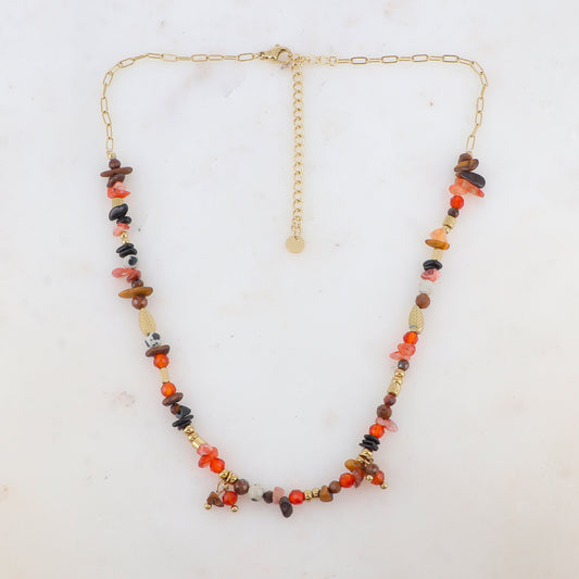 Collier en maille embelli de pierres naturelles (39+7CM)