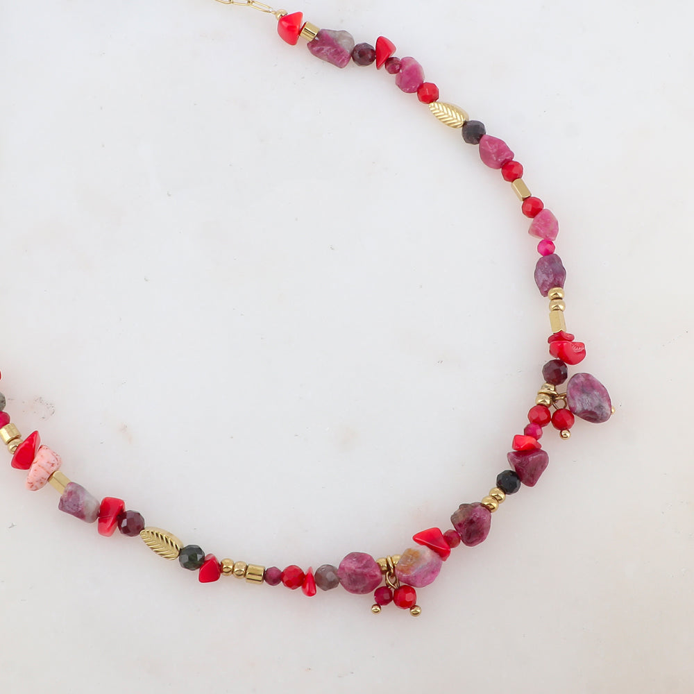 Collier en maille embelli de pierres naturelles (39+7CM)