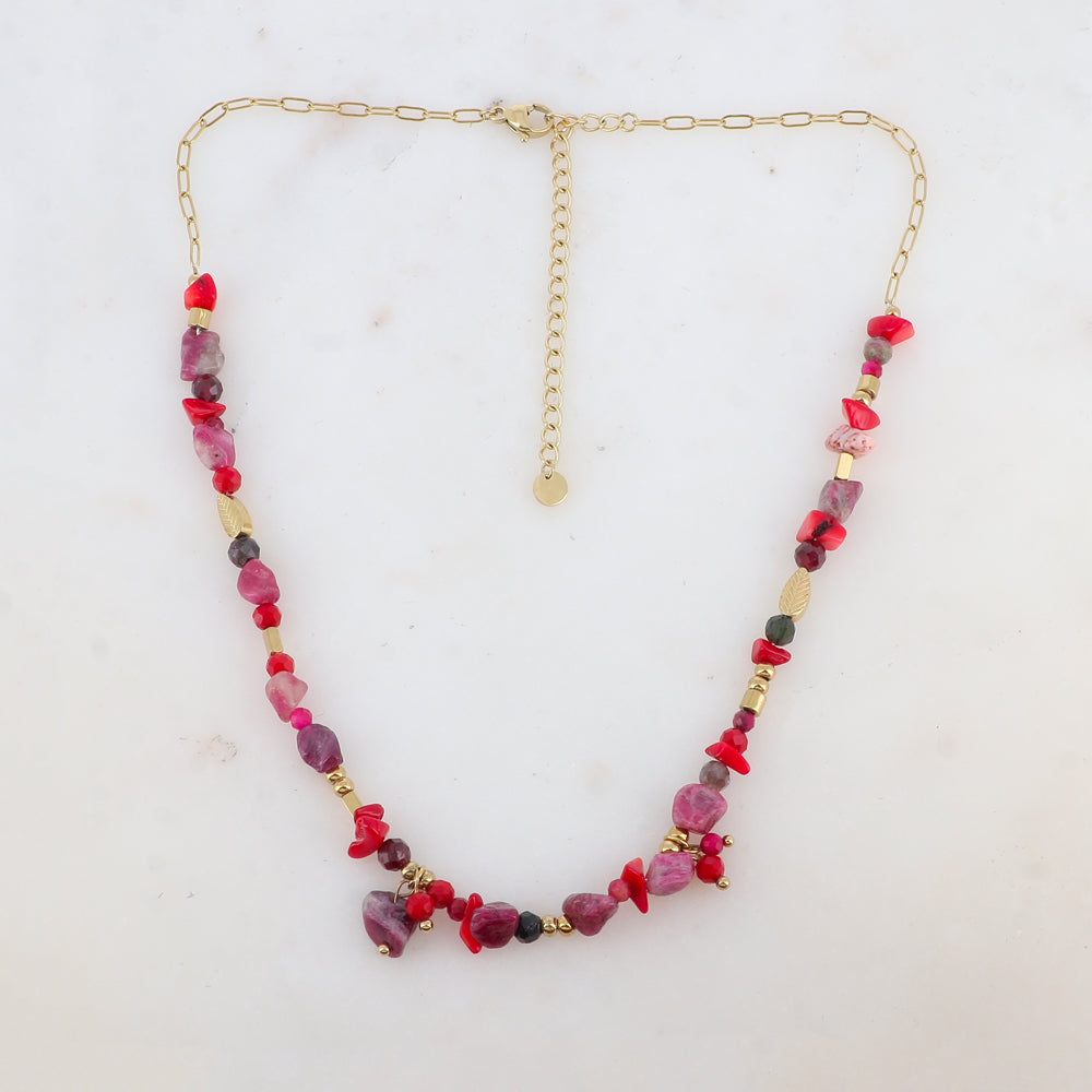 Collier en maille embelli de pierres naturelles (39+7CM)