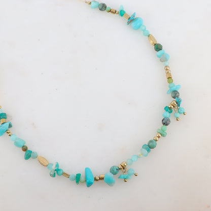 Collier en maille embelli de pierres naturelles (39+7CM)