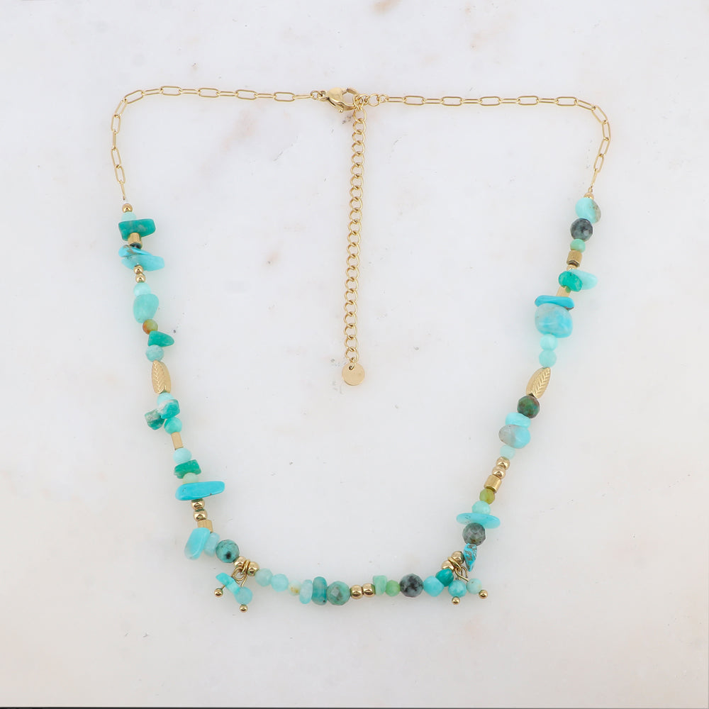 Collier en maille embelli de pierres naturelles (39+7CM)