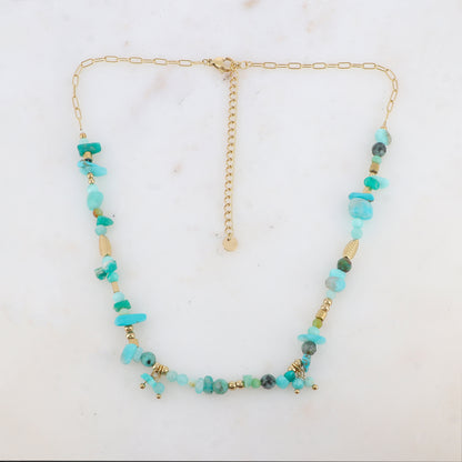 Collier en maille embelli de pierres naturelles (39+7CM)