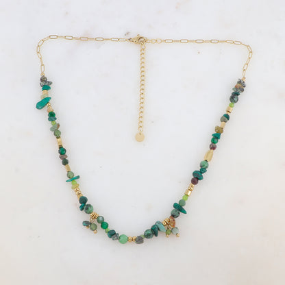 Collier en maille embelli de pierres naturelles (39+7CM)