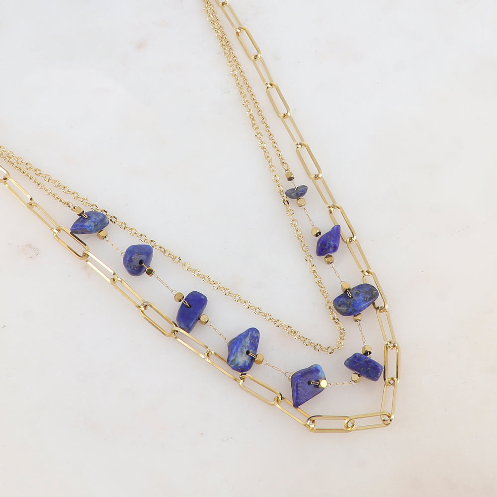 Collier trois rangs avec maille, pierres naturelles (39/41/44+7CM)