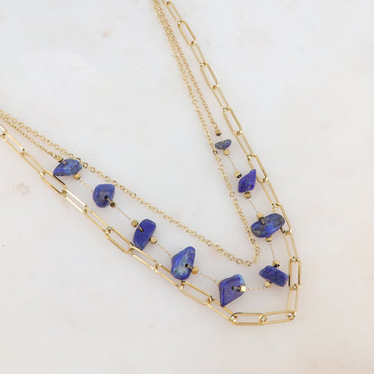 Collier trois rangs avec maille, pierres naturelles (39/41/44+7CM)