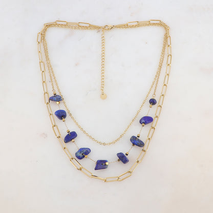Collier trois rangs avec maille, pierres naturelles (39/41/44+7CM)