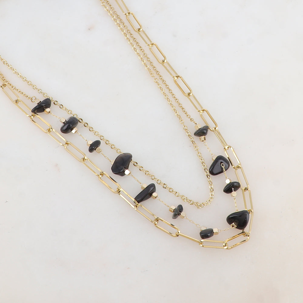 Collier trois rangs avec maille, pierres naturelles (39/41/44+7CM)