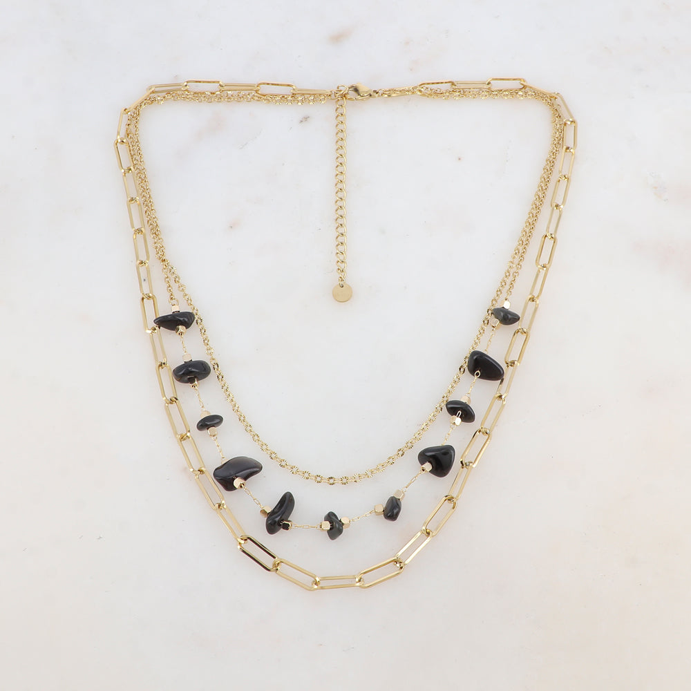 Collier trois rangs avec maille, pierres naturelles (39/41/44+7CM)