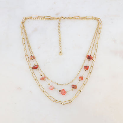 Collier trois rangs avec maille, pierres naturelles (39/41/44+7CM)