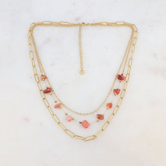 Collier trois rangs avec maille, pierres naturelles (39/41/44+7CM)