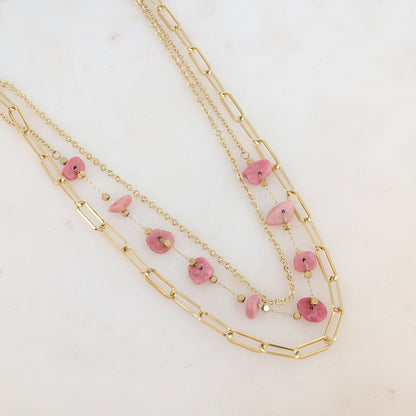 Collier trois rangs avec maille, pierres naturelles (39/41/44+7CM)