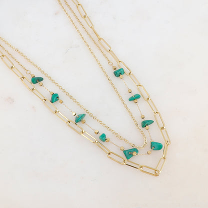 Collier trois rangs avec maille, pierres naturelles (39/41/44+7CM)