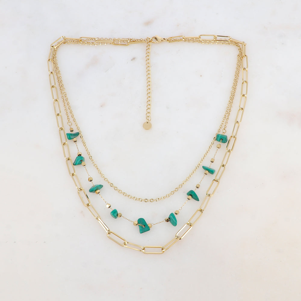 Collier trois rangs avec maille, pierres naturelles (39/41/44+7CM)