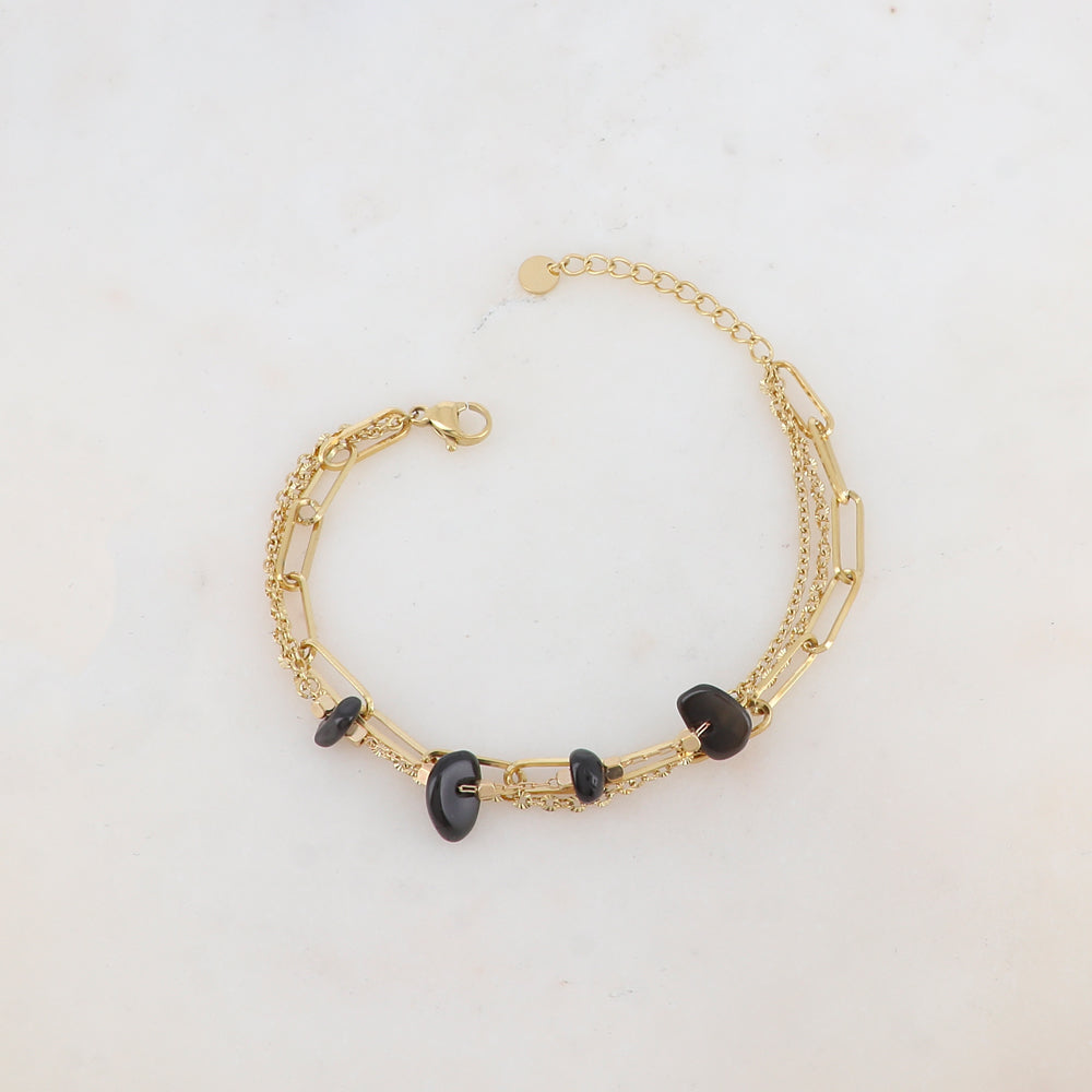 Bracelet 3 rangs avec maille, pierres naturelles