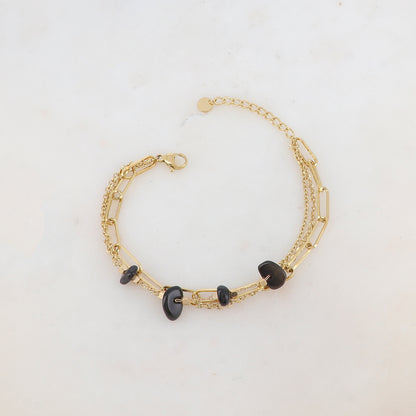 Bracelet 3 rangs avec maille, pierres naturelles