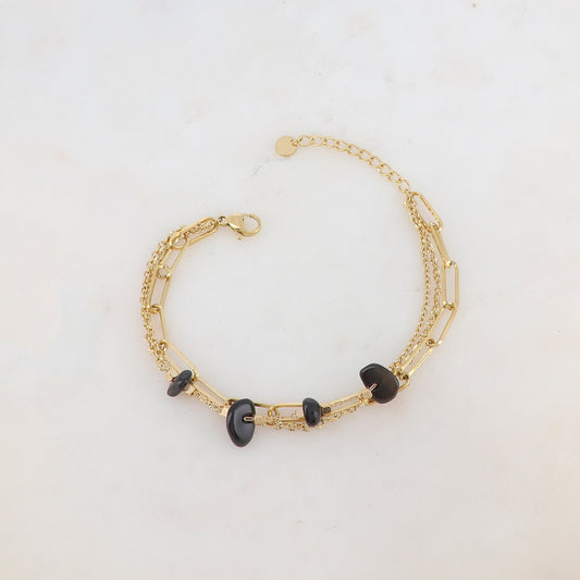 Bracelet 3 rangs avec maille, pierres naturelles