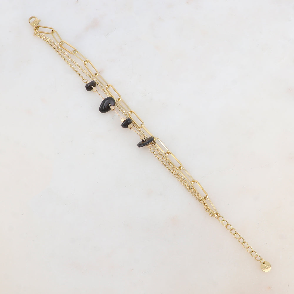 Bracelet 3 rangs avec maille, pierres naturelles