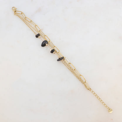 Bracelet 3 rangs avec maille, pierres naturelles