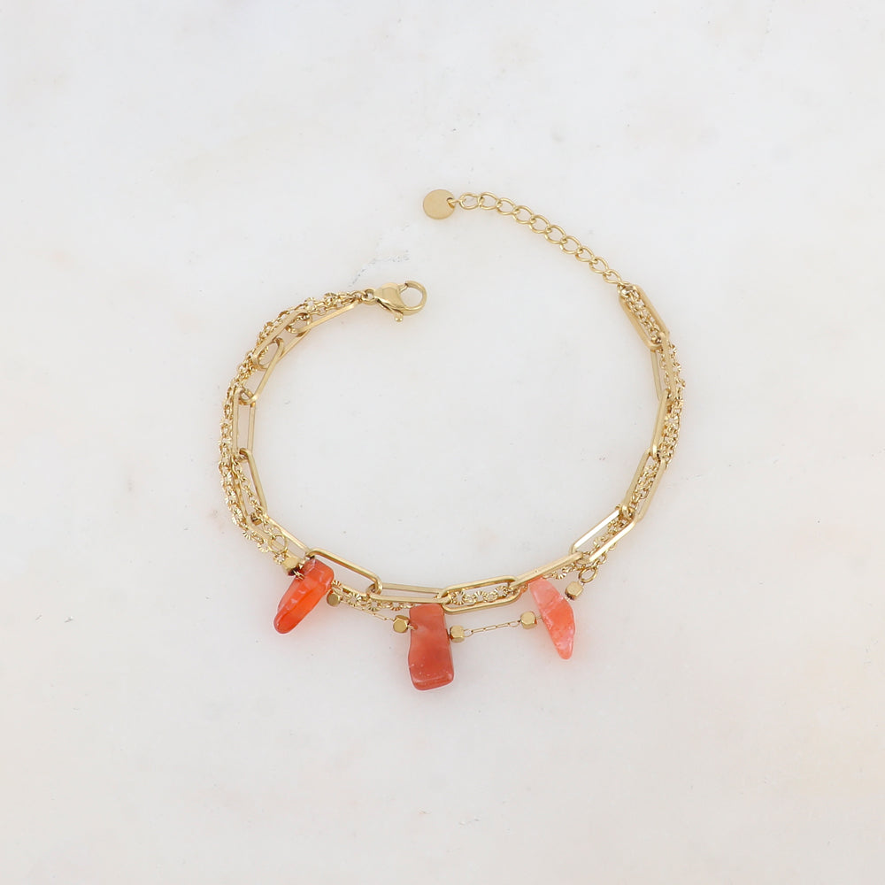 Bracelet 3 rangs avec maille, pierres naturelles