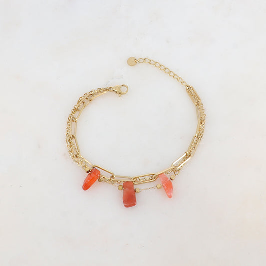 Bracelet 3 rangs avec maille, pierres naturelles