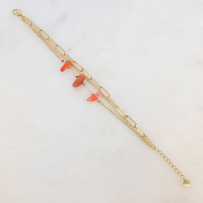 Bracelet 3 rangs avec maille, pierres naturelles