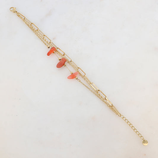 Bracelet 3 rangs avec maille, pierres naturelles