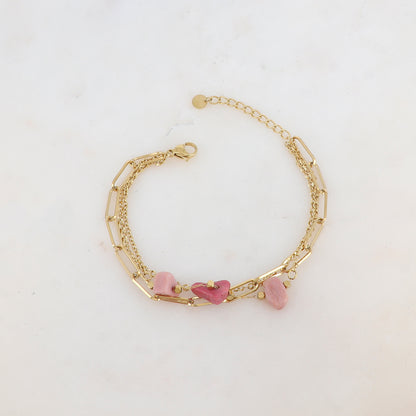 Bracelet 3 rangs avec maille, pierres naturelles