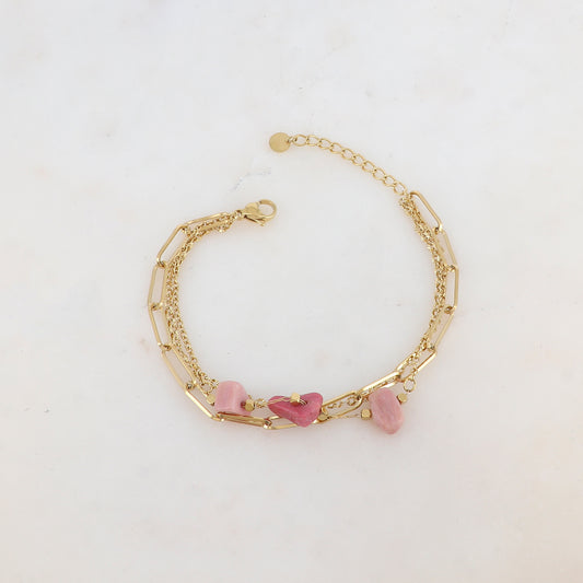 Bracelet 3 rangs avec maille, pierres naturelles