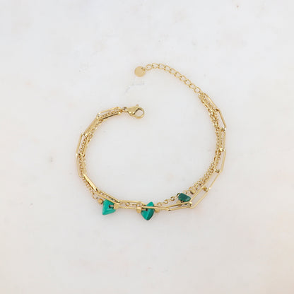 Bracelet 3 rangs avec maille, pierres naturelles