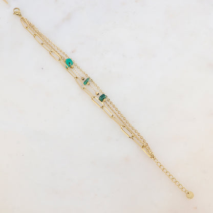 Bracelet 3 rangs avec maille, pierres naturelles