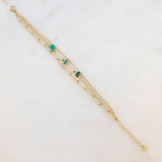 Bracelet 3 rangs avec maille, pierres naturelles