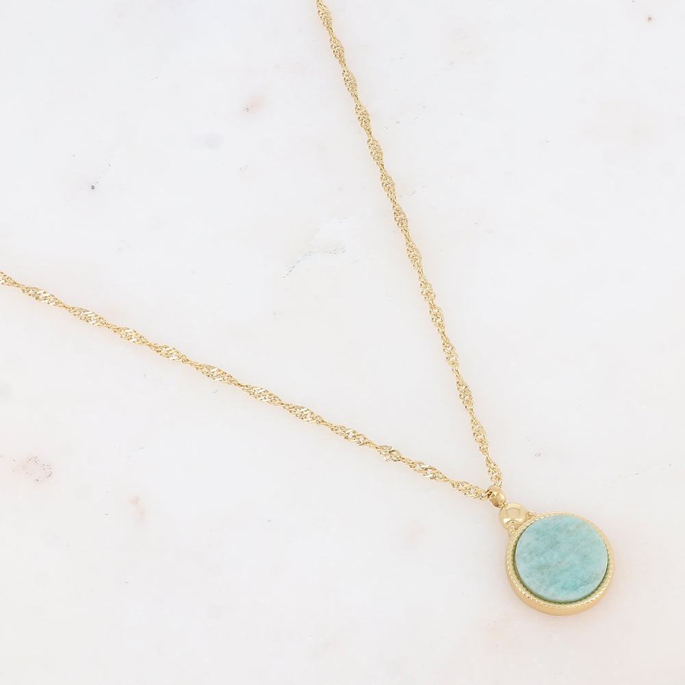 Collier avec pendentif rond serti d'une pierre naturelle (40.5+5CM)