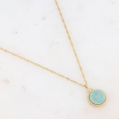 Collier avec pendentif rond serti d'une pierre naturelle (40.5+5CM)