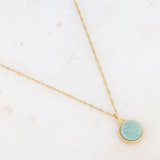 Collier avec pendentif rond serti d'une pierre naturelle (40.5+5CM)