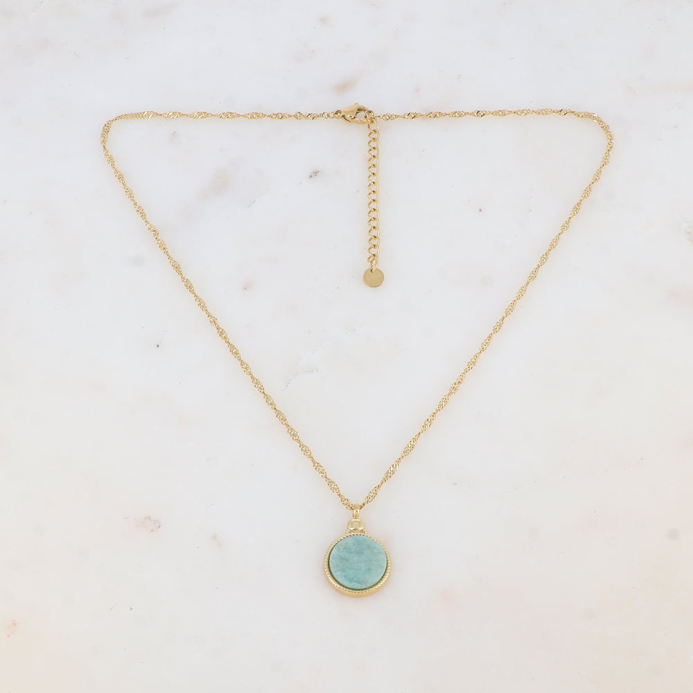 Collier avec pendentif rond serti d'une pierre naturelle (40.5+5CM)