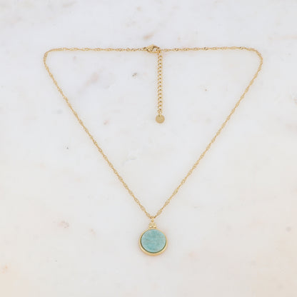 Collier avec pendentif rond serti d'une pierre naturelle (40.5+5CM)