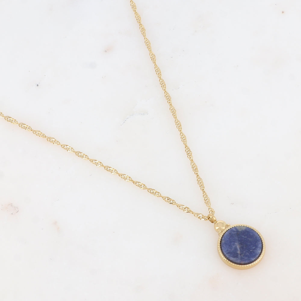 Collier avec pendentif rond serti d'une pierre naturelle (40.5+5CM)