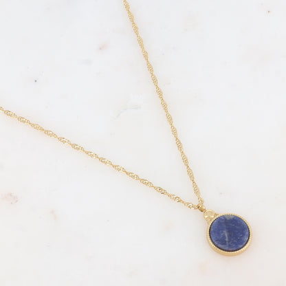 Collier avec pendentif rond serti d'une pierre naturelle (40.5+5CM)