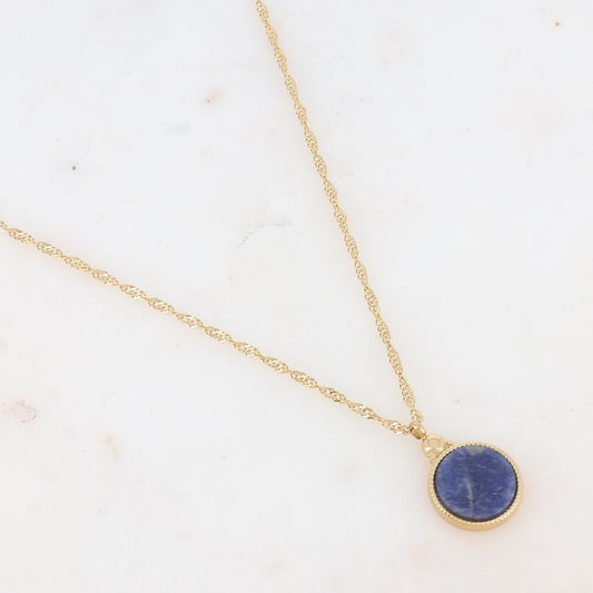 Collier avec pendentif rond serti d'une pierre naturelle (40.5+5CM)