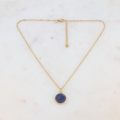 Collier avec pendentif rond serti d'une pierre naturelle (40.5+5CM)